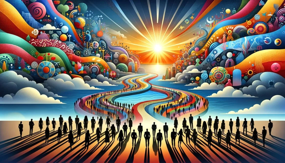 DALL·E 2024-02-02 15.30.53 - A visually engaging and symbolic image representing diversity and inclusion in the corporate world. The image should feature a wide, expansive horizon